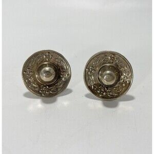 Vintage Alpaca Silver Floral Round Cufflinks – Engraved – Estate Jewelry